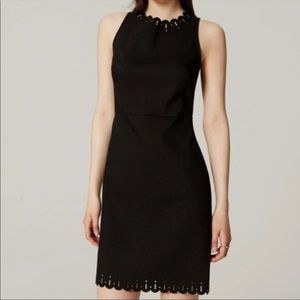 LOFT black laser cut scallop hem dress